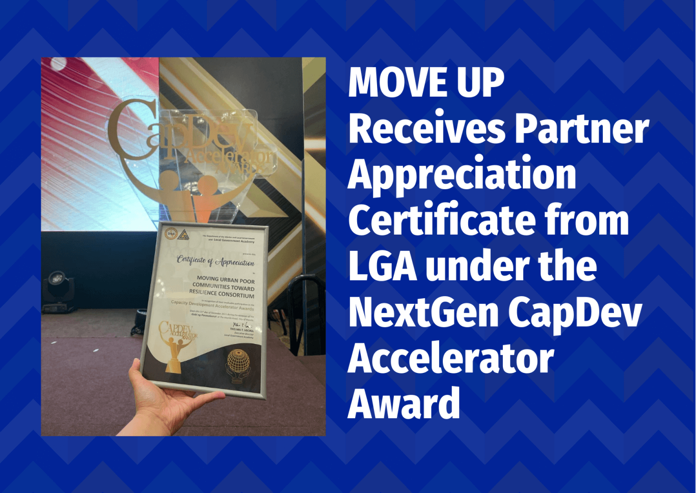 MOVE UP Receives Partner Appreciation Certificate from LGA under the NextGen CapDev Accelerator Award
